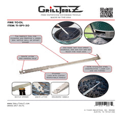 GrillToolZ: Fire Tool- Ash tool, Grill prep tool, Grate lifter, Bottle opener - Made in USA